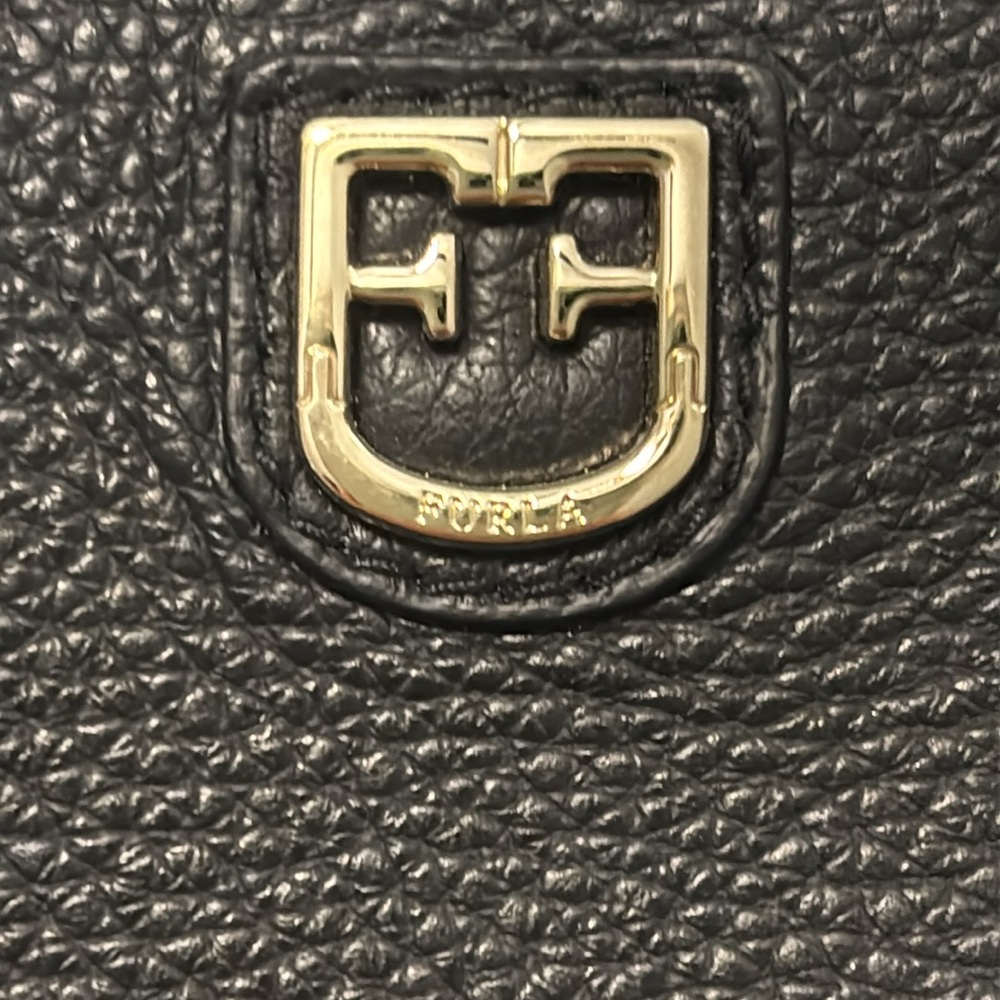 Furla Dotty Black w/gold accents Leather Crossbody small Bag top handle designer - Picture 5 of 14